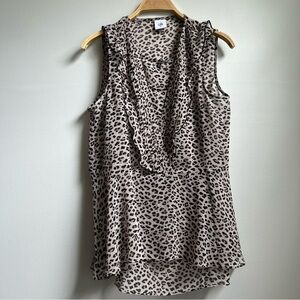 Cabi Leopad Cheetah Tank Ruffles Lightweight Sleeveless Blouse Flowy Medium